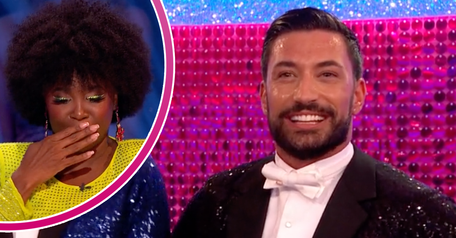 Motsi Mabuse looking shocked and Giovanni smiling