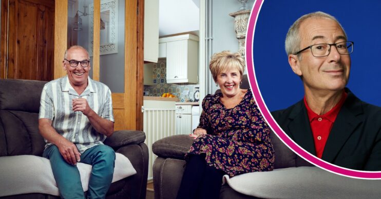 Dave and Shirley and Ben Elton smiling in Gogglebox and Friday Night Live