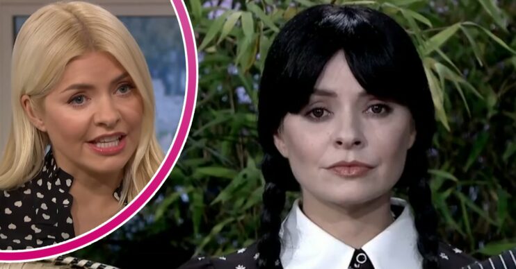 Holly Willoughby on This Morning and in Halloween costume of Wednesday Addams
