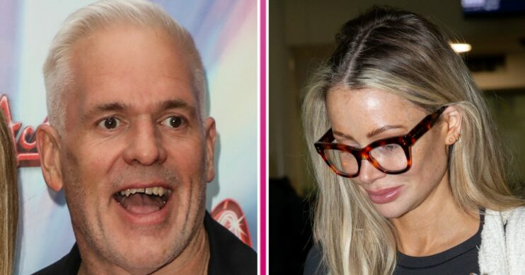 I'm A Celebrity 2022 star Chris Moyles looks animated, Olivia Attwood looks down