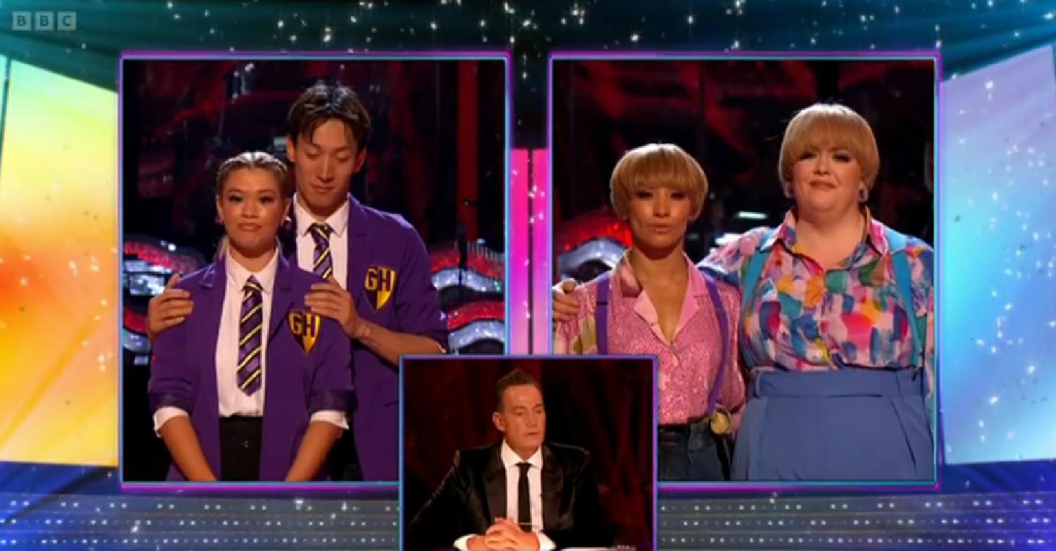 Jayde Adams, Karen Hauer, Molly Rainford and Carlos Gu during Strictly results show
