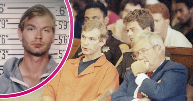 Jeffrey Dahmer prison mug shot and wearing a jumpsuit in court