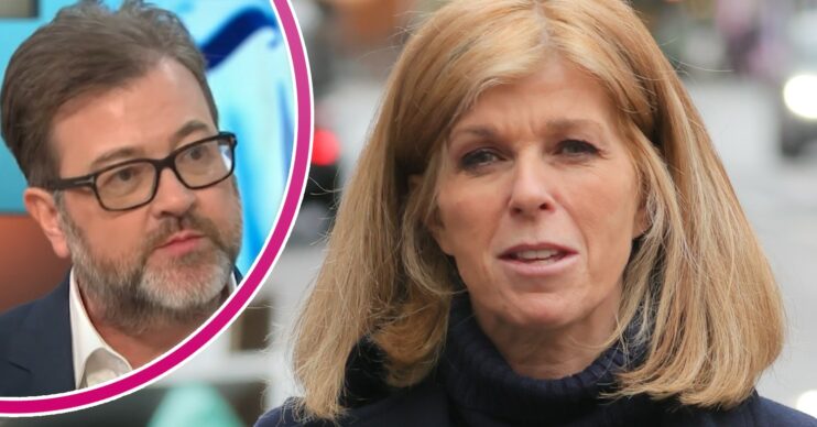 Kate Garraway smiling and her husband Derek on GMB