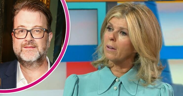 Derek Draper smiling at event and Kate Garraway looking concerned on GMB today