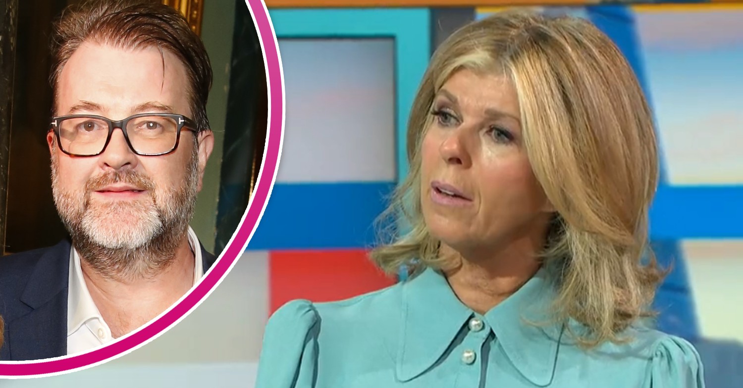 Derek Draper smiling at event and Kate Garraway looking concerned on GMB today