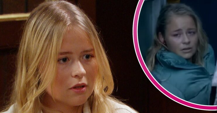 Liv looking shocked and crying in Emmerdale