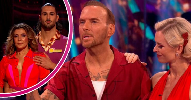 Kym Marsh and Graziano looking worried and Matt Goss and Nadiya speaking on Strictly