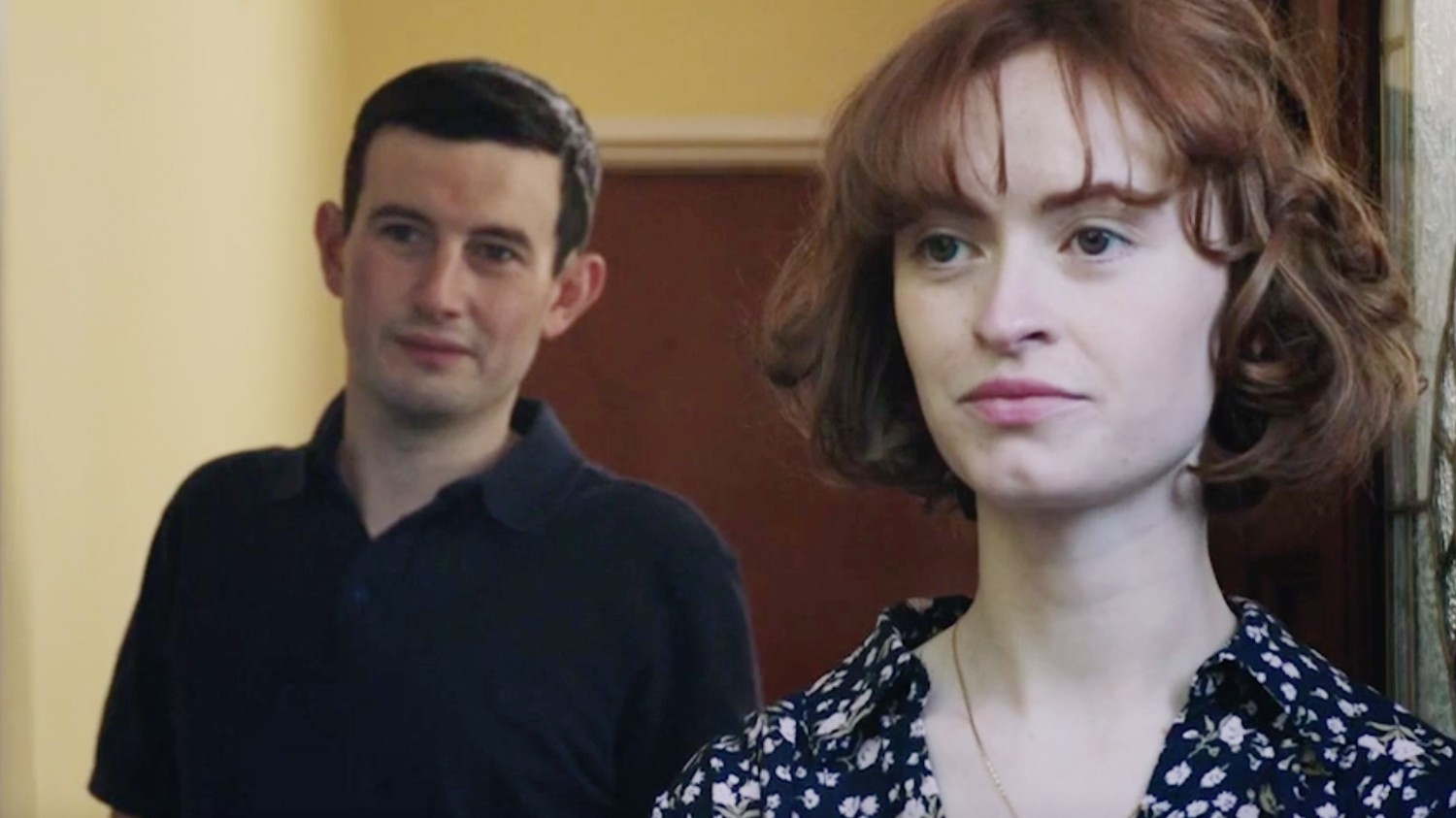 Maxine cast Channel 5: Jemma Carlton and Scott Reid looking anxious in Maxine