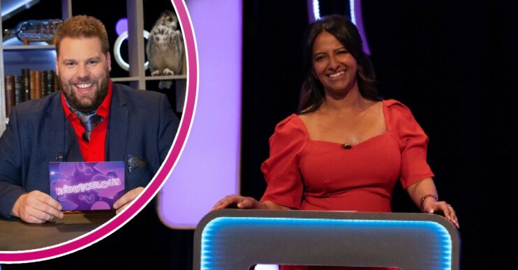 Henry Lewis and Ranvir Singh smiling on ITV game show, Riddiculous, replacing Tenable
