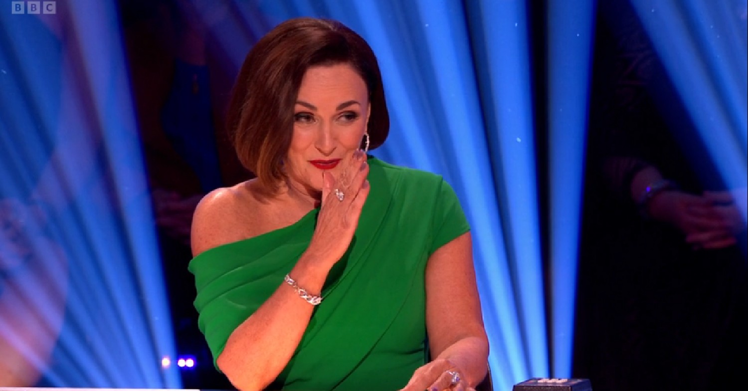 Shirley Ballas pointing in green dress on Strictly