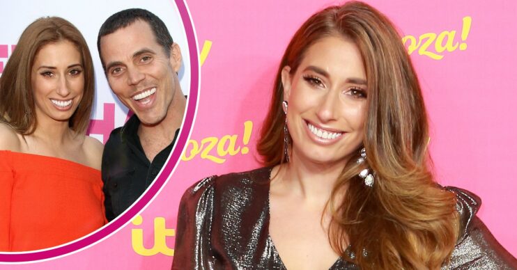 Stacey Solomon smiling at events with Steve-O