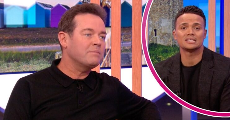 Stephen Mulhern looks unimpressed, Jermaine Jenas speaks to camera on The One Show