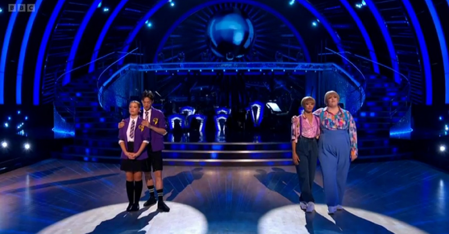 Jayde Adams, Karen Hauer, Molly Rainford and Carlos Gu during Strictly results show