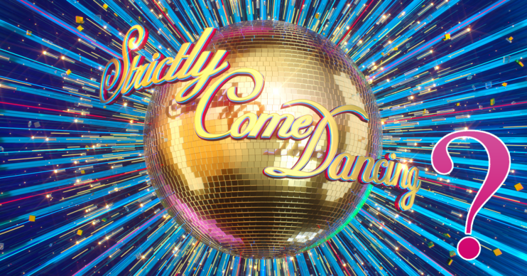 Strictly logo and a pink question mark