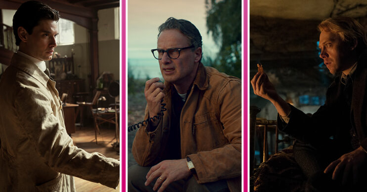 Ben Barnes, Andrew Lincoln and Rupert Grint beside each other in Cabinet of Curiosities on Netflix