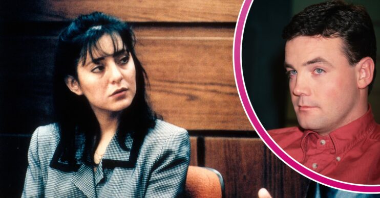 Lorena Bobbitt in court with John Wayne Bobbett inset