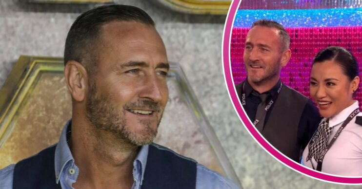 Strictly star Will Mellor smiles at UK Film Premiere Of 'Black Adam' and him smiling with Nancy Xu on show