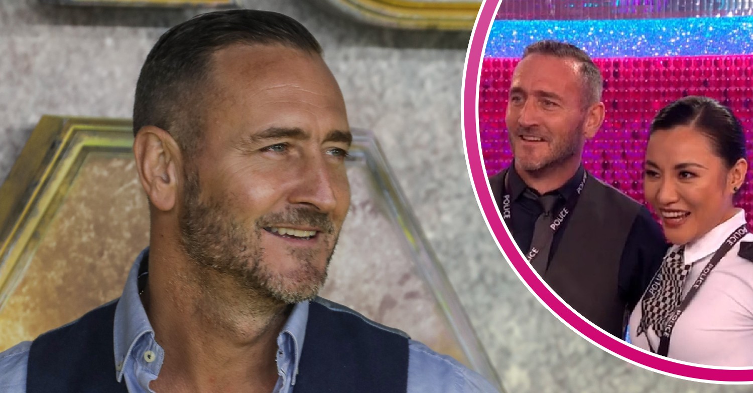 Strictly star Will Mellor smiles at UK Film Premiere Of 'Black Adam' and him smiling with Nancy Xu on show