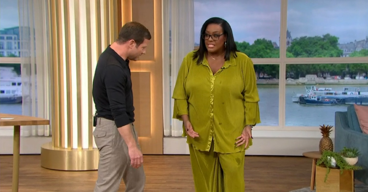 Dermot O'Leary looking Alison Hammond up and down on This Morning today 