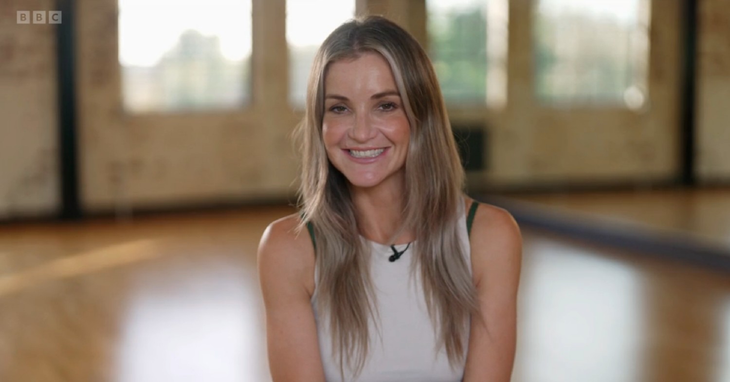 Helen Skelton grinning behind the scenes of Strictly 