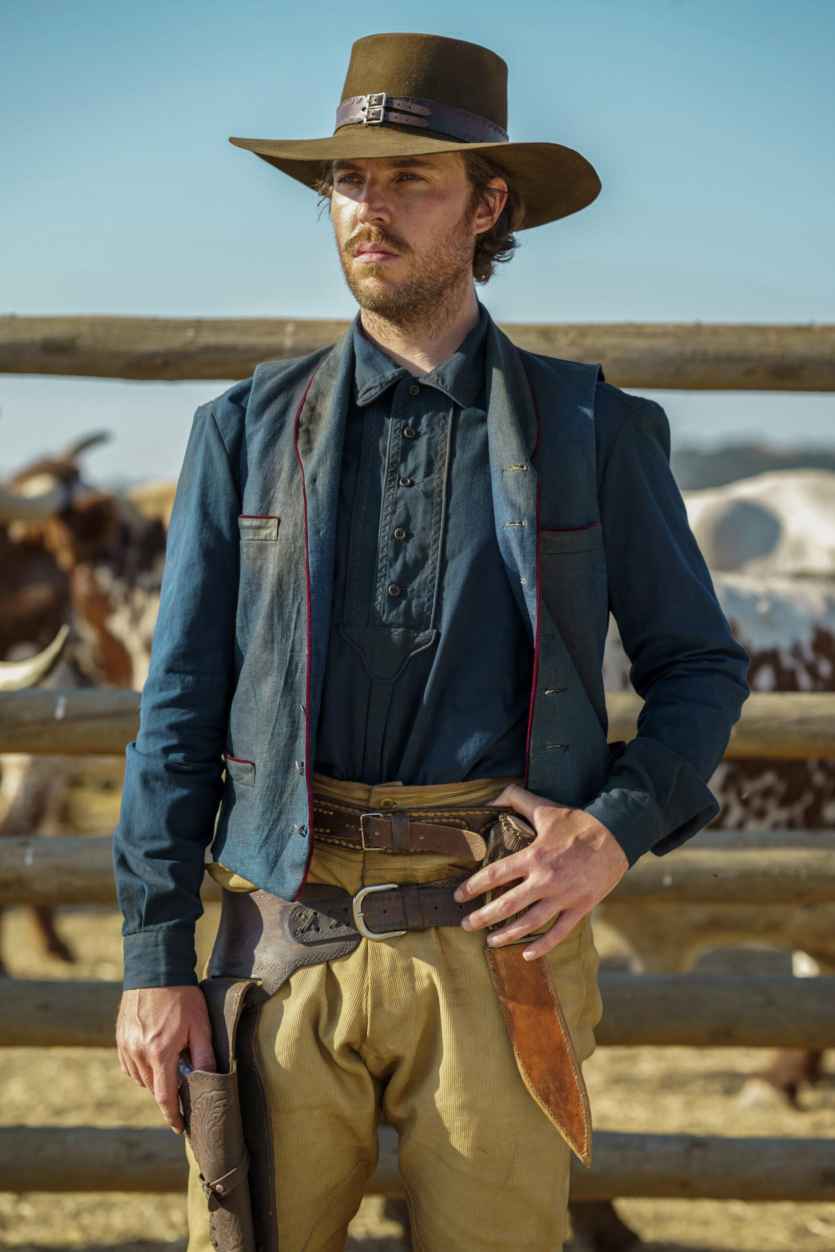 Tom Hughes in character as Thomas Trafford in The English