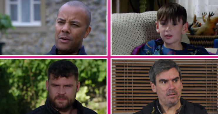 Four image split of Al, Kyle, Aaron Cain in Emmerdale