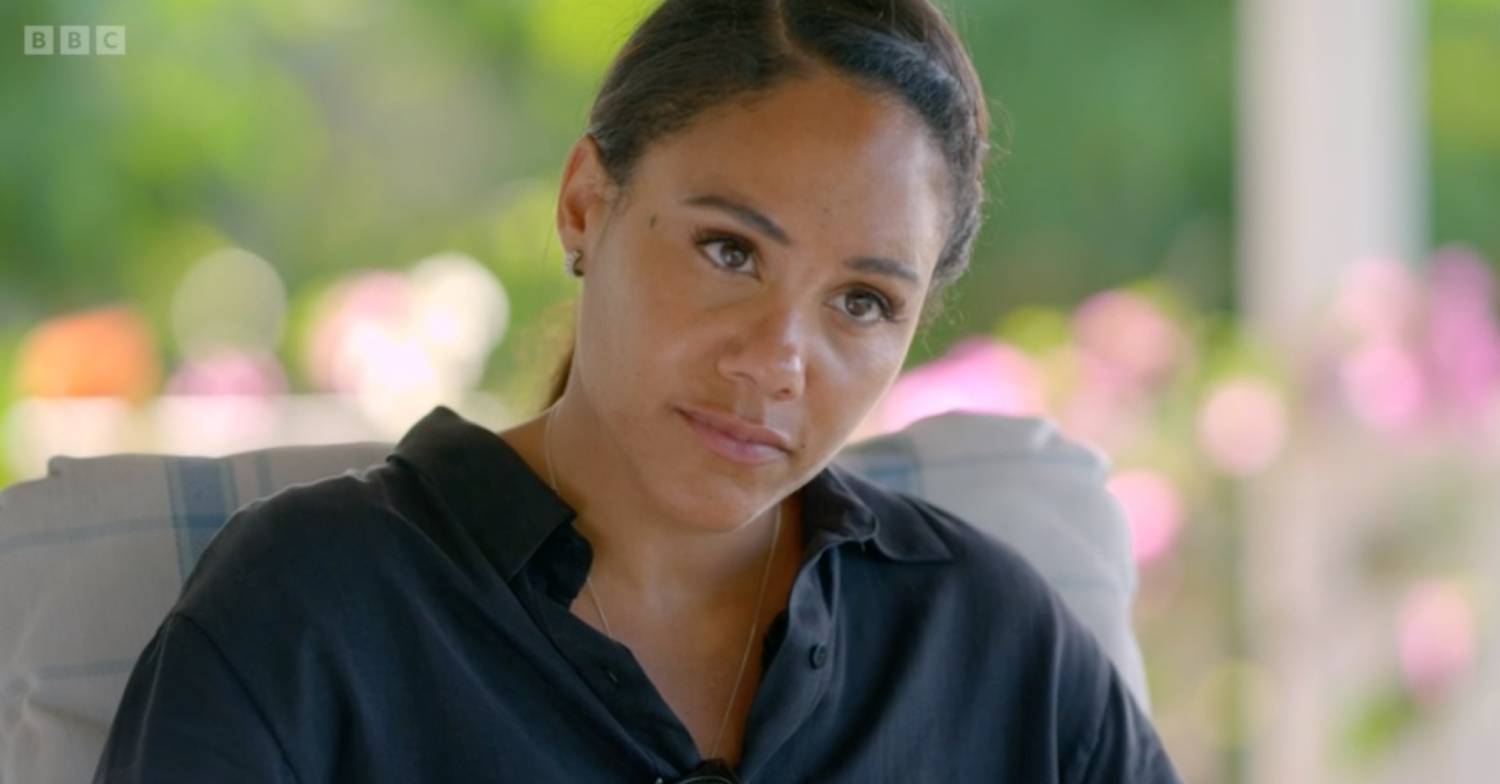 Alex Scott, football legend currently reporting from Qatar about the World Cup, nods her head