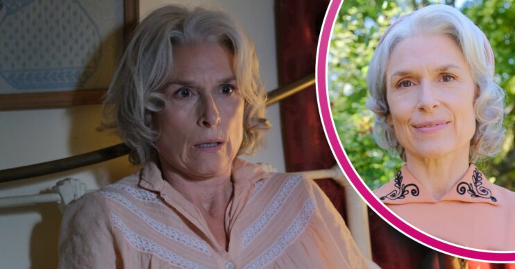 Amelia Bullmore looking shocked in The Larkins
