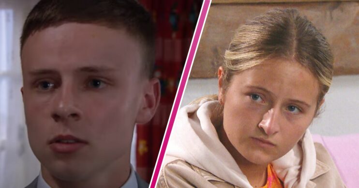Amelia and Samson, side-by side, both looking upset (Credit: ITV)