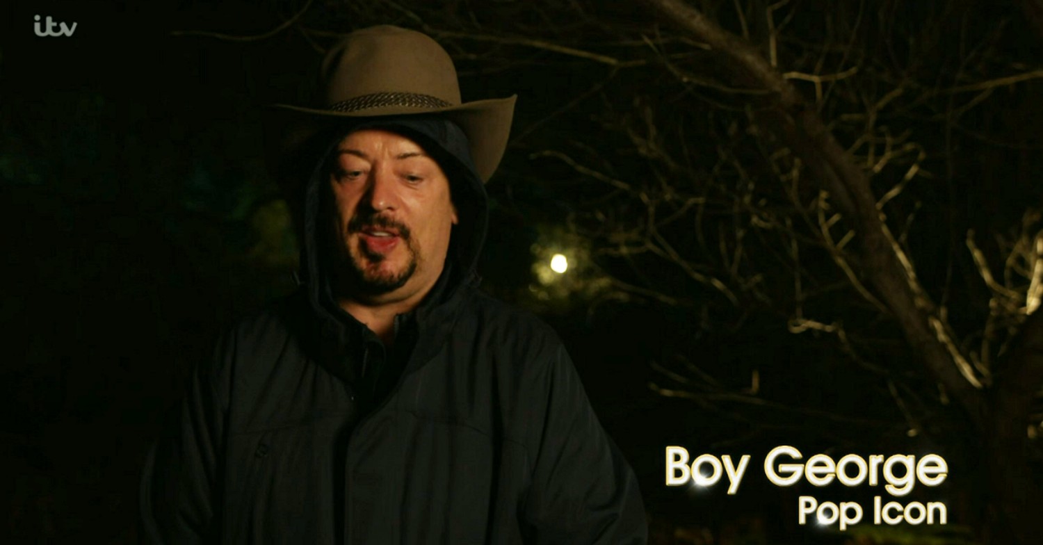 Boy George speaking to the camera on I'm A Celebrity