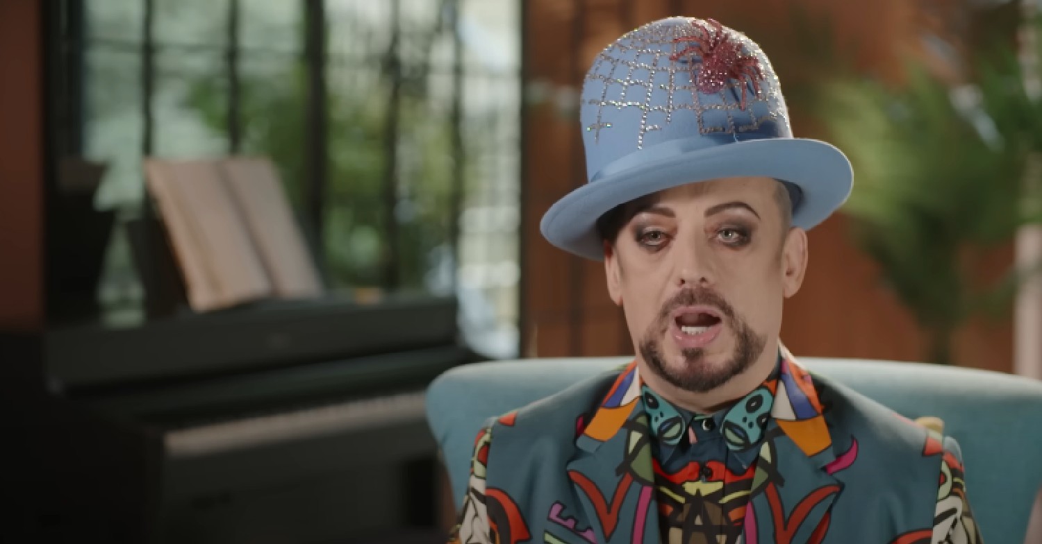Boy George speaking to the camera in I'm A Celebrity VT