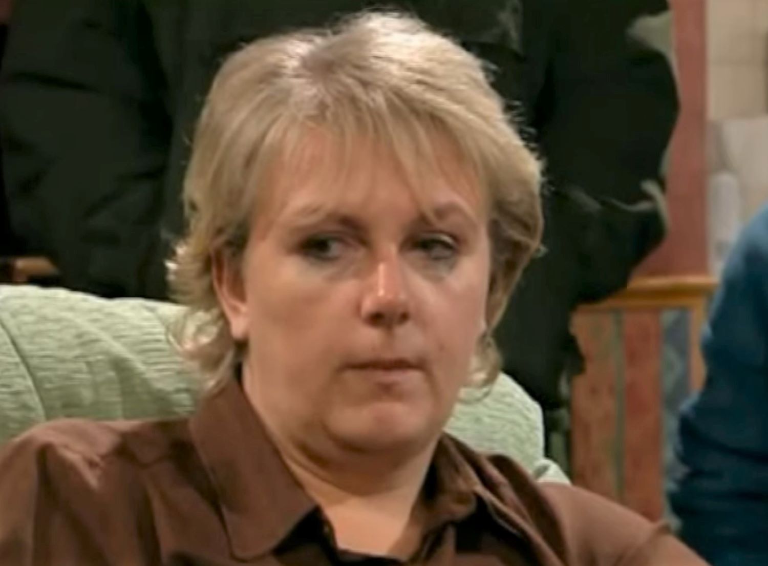 Eileen Grimshaw in Classic Coronation Street cries with mascara running down her eyes