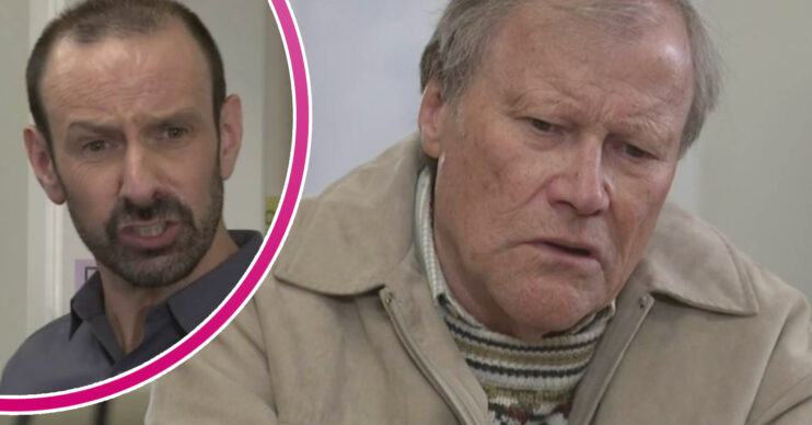 Coronation Street's Roy is looking uncomfortable, and in a bubble, Griff is looking angry
