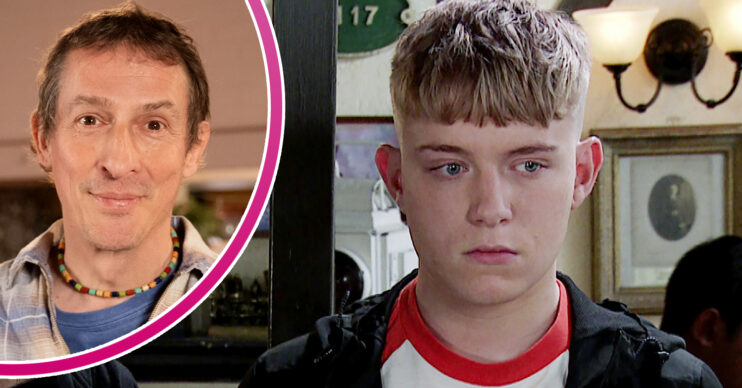 Coronation Street's Spider smiling in a bubble, and Max looking concerned at Roy's