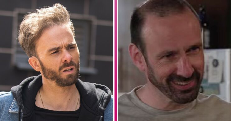David looking concerned and Griff smiling in Coronation Street