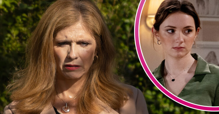 Emmerdale's Bernice is looking upset, and in a bubble, Gabby is looking concerned