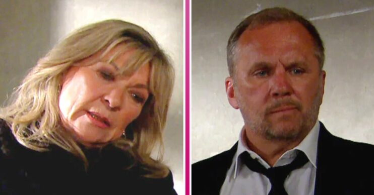 Emmerdale's Kim and will look at beaten Alex