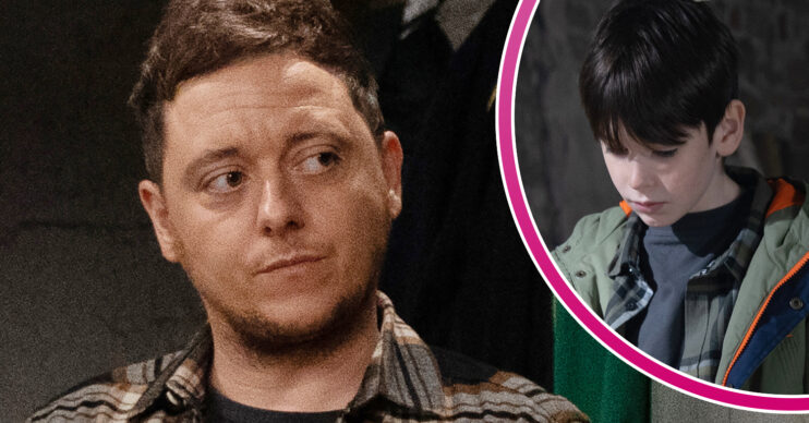 Emmerdale's Matty is looking serious, and in a bubble, Kyle is looking guilty