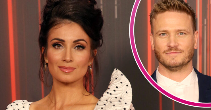 Emmerdale's Roxy Shahidi on the red carpet and, in a bubble, Matthew Wolfenden on the red carpet