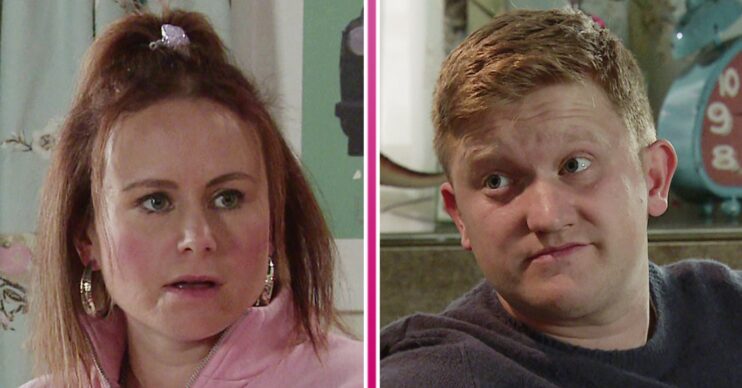 Gemma and Chesney looking shocked in Coronation Street