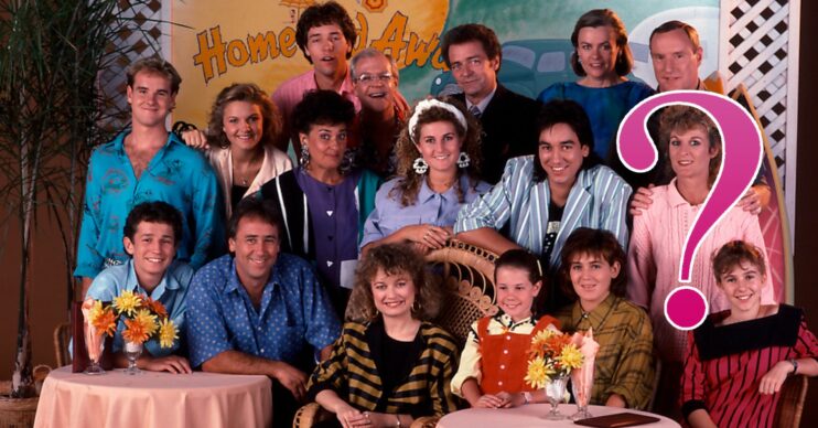 The original cast of Home and Away with a question mark over the top