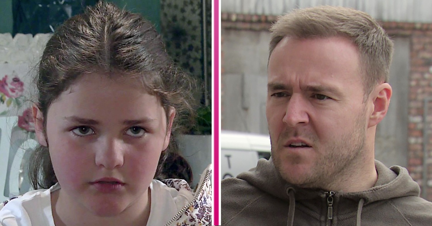 Hope looking angry and Tyrone looking confused in Coronation Street