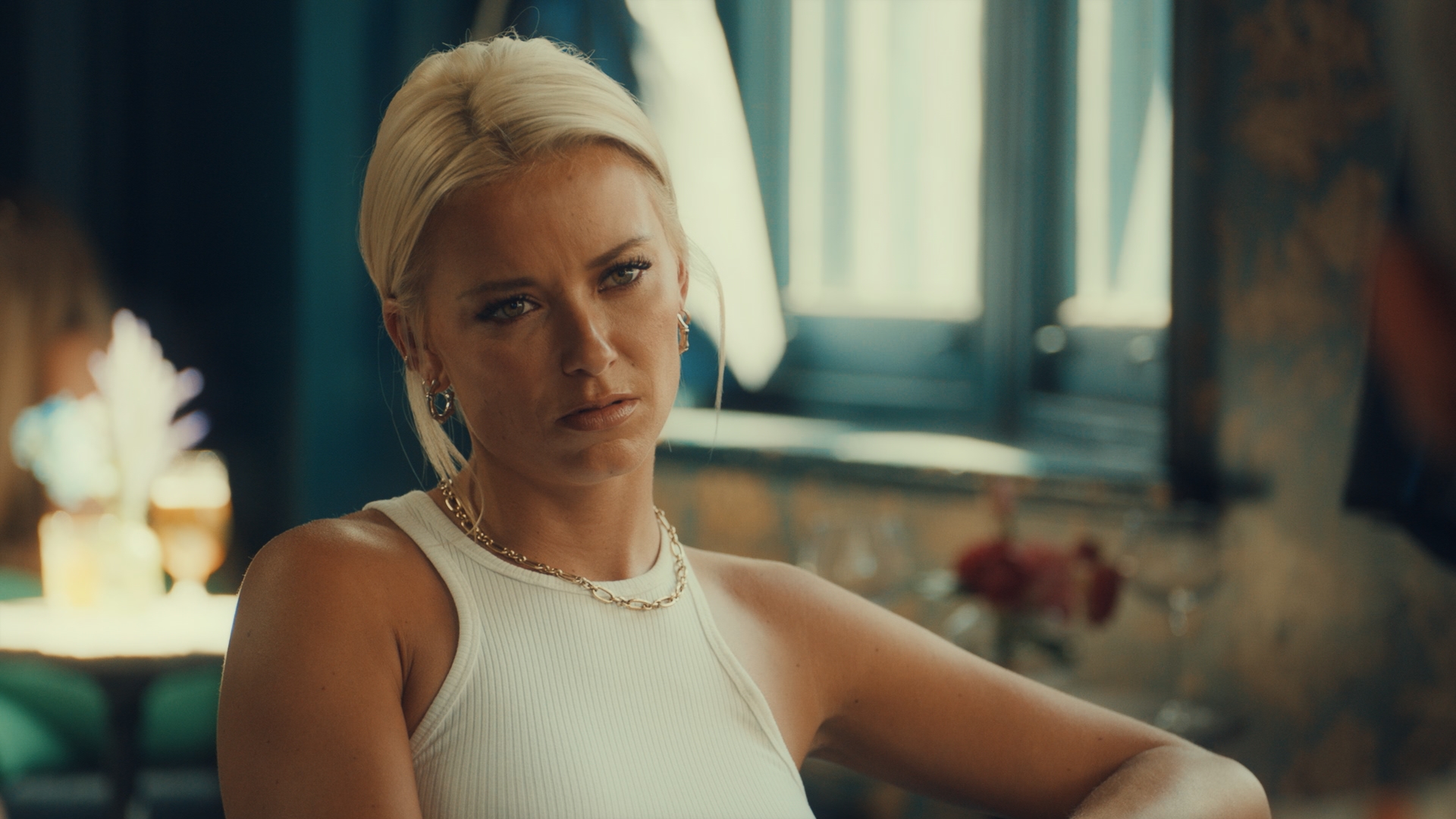 Olivia Bentley wearing a white vest in Made In Chelsea