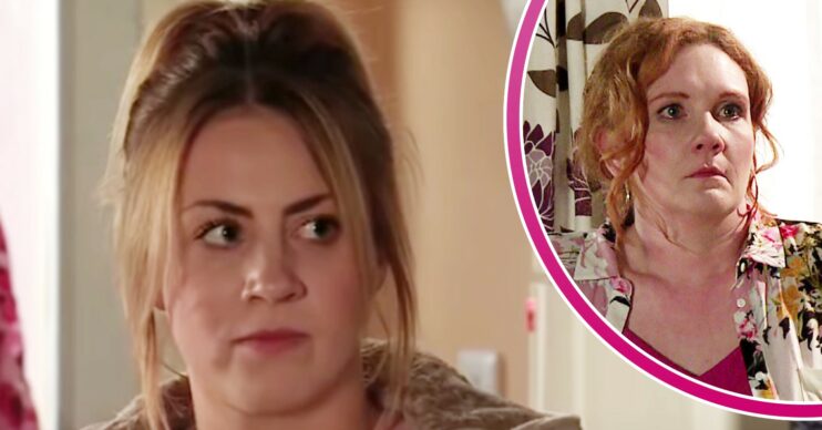 Jade looking annoyed and Fiz looking upset in Coronation Street