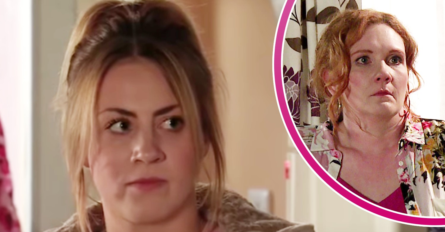Jade looking annoyed and Fiz looking upset in Coronation Street