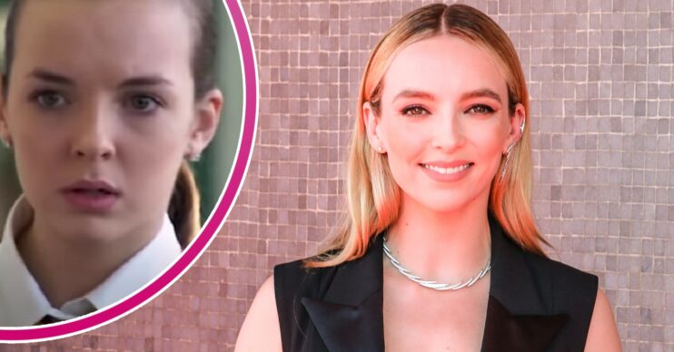 Sarah Evans looking worried in Waterloo Road and Jodie Comer smiling