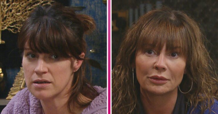 Kerry looking worried and Chas looking concerned in Emmerdale