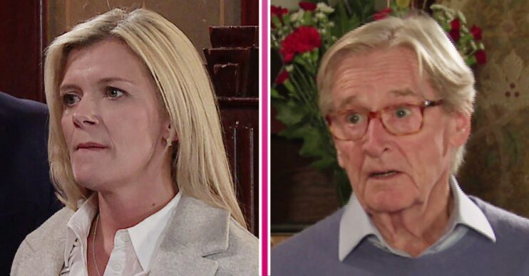 Leanne looks annoyed and Ken looks worried in Coronation Street