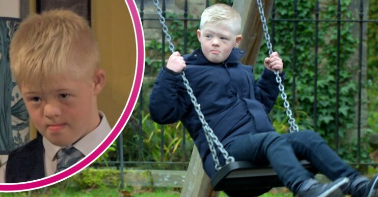 Leo Goskirk on a swing Emmerdale