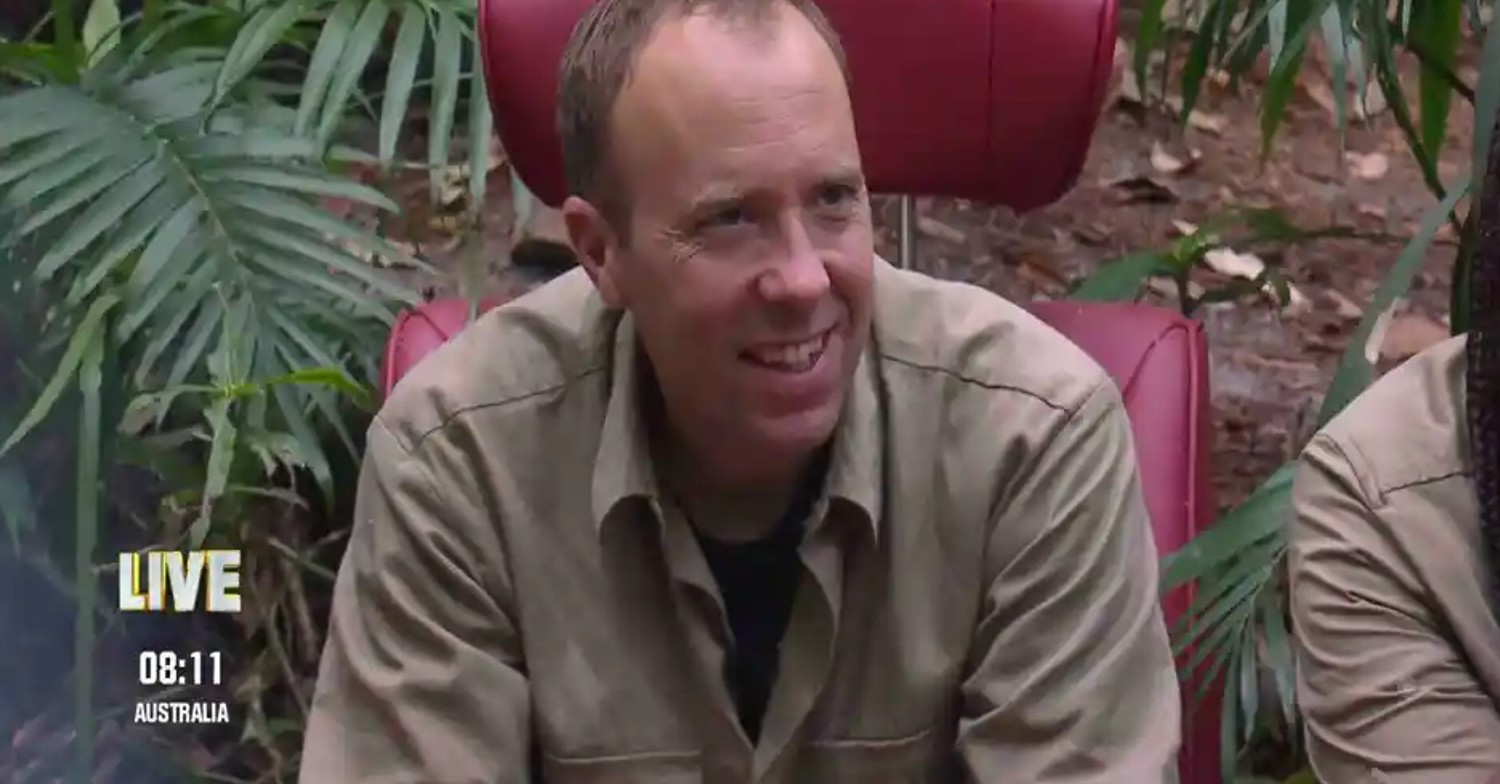 Matt Hancock smiling in the I'm A Celeb jungle